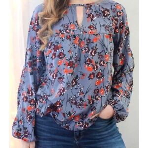 3 for $15 Abercrombie & Fitch Floral Blue Gray Long Sleeve Boho Blouse Size XS